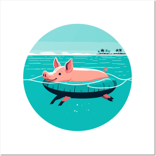 Swimming Pig of the Bahamas Floating in the Sea | Piglet | Travel | Animal | Cruise | Vacation | Beach | Sumer | Cute Posters and Art